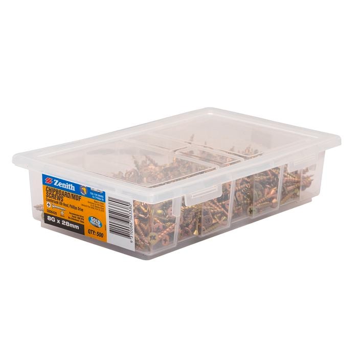 Zenith 8G x 28mm Gold Passivated Countersunk Rib Head Chipboard Screws - 500 Pack