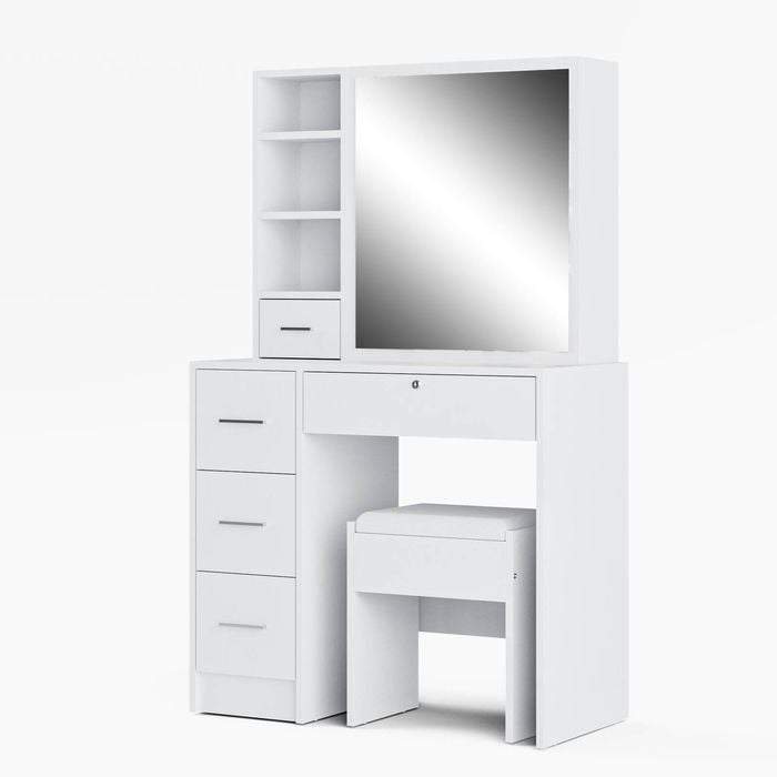 Dressing Table Set Makeup Dresser with Slide Mirror and Stool Vanity Desk Hiden Storage Lockable Drawer White