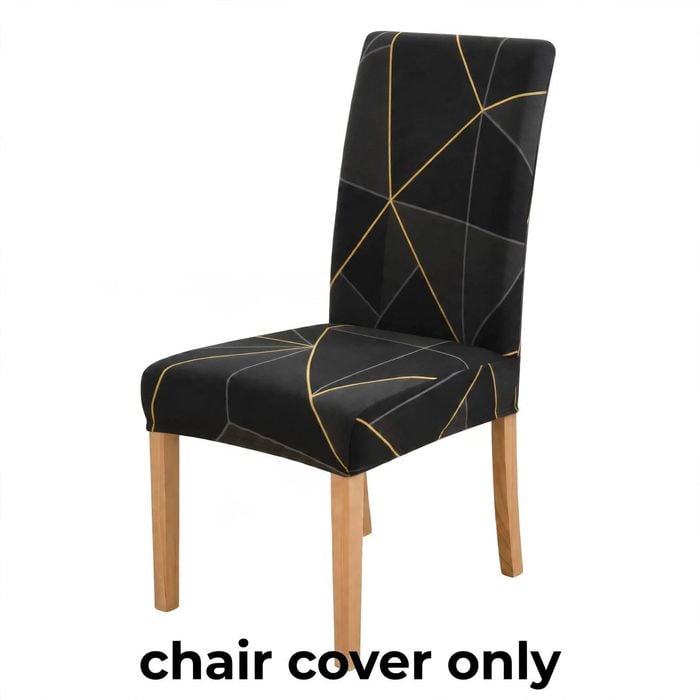Anyseat Chair Cover Black Gray Geometric Line Print Elastic Slipcover Dining Decor