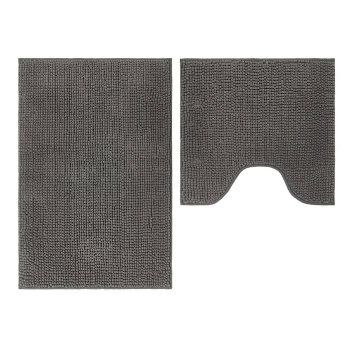 Barelli Chenille Grey Non Slip Two Piece Bath Mat Set