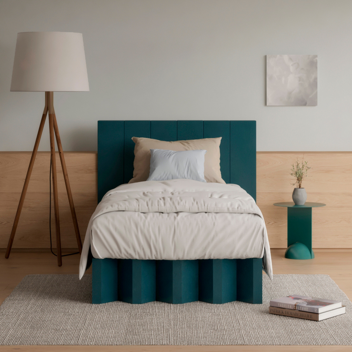 Yona Fold Out Cardboard Bed and Bedhead Bundle - Forest Green King Single - Bunnings Australia