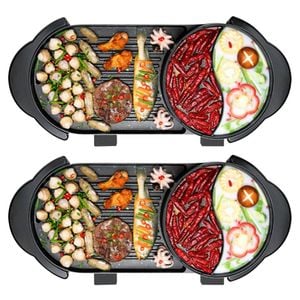 SOGA 2 Pack Rectangular 2-in-1 Electric BBQ Grills with Built-In Divided Hot Pots