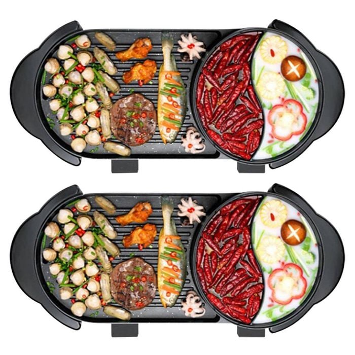 SOGA 2 Pack Rectangular 2-in-1 Electric BBQ Grills with Built-In Divided Hot Pots