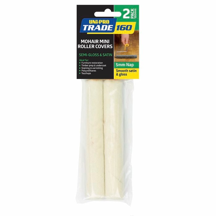 UNi-PRO 160mm Trade Mohair Roller Cover 2 Pack 5mm Nap