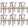 Oikiture 6x Dining Chair Metal Hans Wegner Chair Wishbone Cafe Lounge Walnut