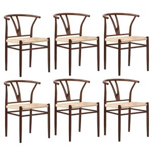 Oikiture 6x Dining Chair Metal Hans Wegner Chair Wishbone Cafe Lounge Walnut