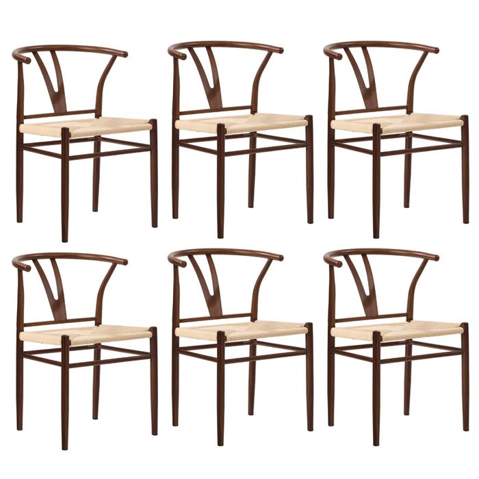 Oikiture 6x Dining Chair Metal Hans Wegner Chair Wishbone Cafe Lounge Walnut