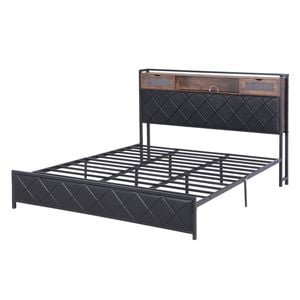Artiss King Bed Frame With Led Storage Headboard Charging Station