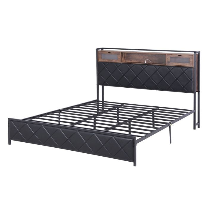 Artiss King Bed Frame With Led Lights And Storage Headboard Charging Station