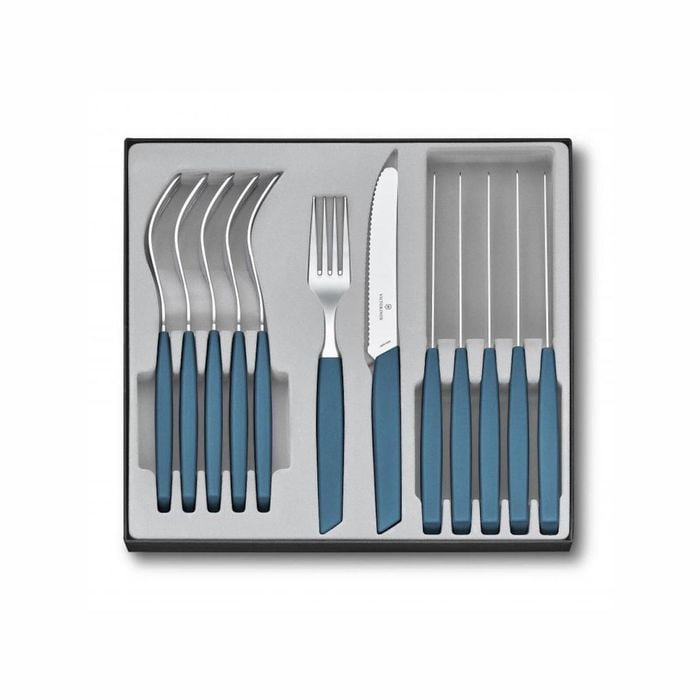Victorinox 12 Piece Modern Steak Knife & Fork Cutlery Set Of 12pc Cornflower