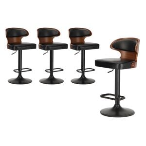 Oikiture 4x Bar Stools Swivel Gas Lift Leather Padded Black MOD
