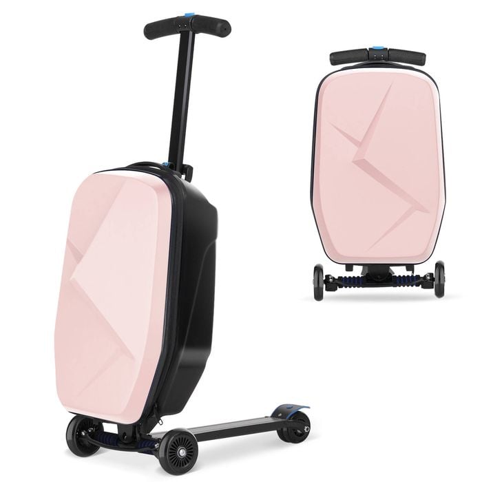 Advwin 2-in-1 Kids Foldable Scooter Suitcase Ride On Luggage with Wheels Kids Pink