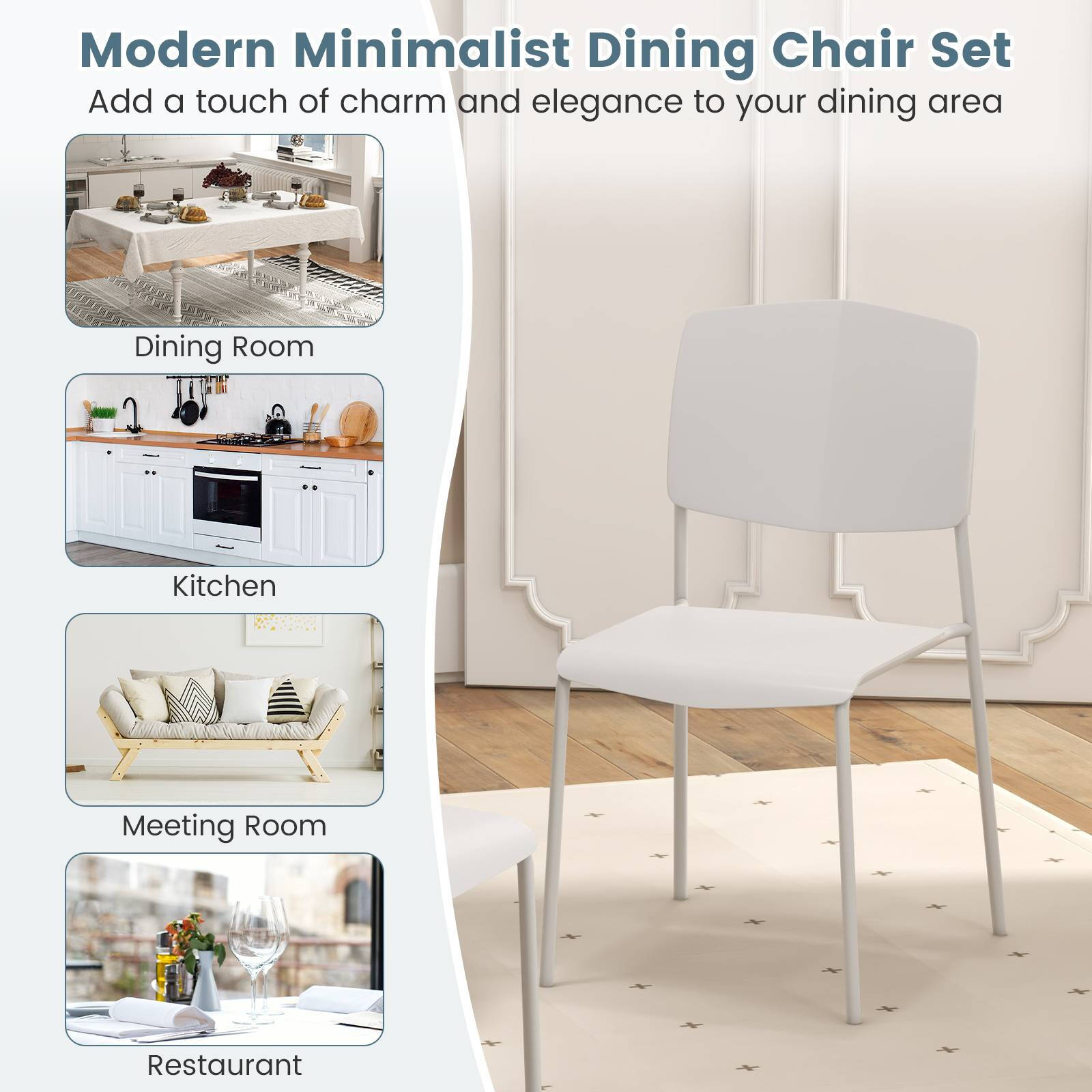 Costway Modern Plastic Dining Chair Set of 2 Stackable Chair Armless Stool White Bunnings Australia