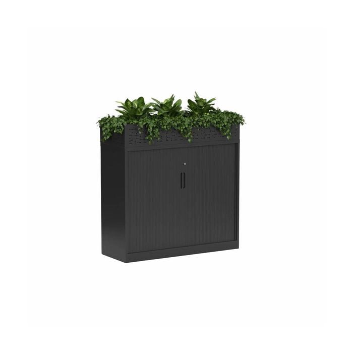 Olg Tempo Tambour Cabinet Wide With Planter Black W1200mm X D450mm X H1220mm