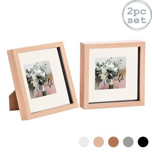 Nicola Spring Shadow Box Frames - 8 X 8" With 4 X 4" Mount - Light Wood - Pack Of 2