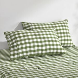 Dreamaker Lola Washed Cotton Yarn Dyed Gingham Standard Pillowcase Olive Twin Pack