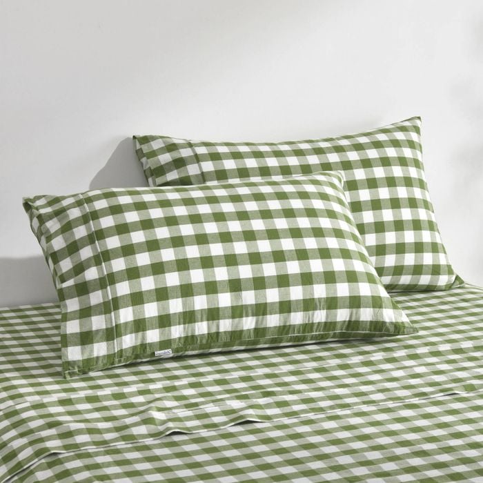 Dreamaker Lola Washed Cotton Yarn Dyed Gingham Standard Pillowcase Olive Twin Pack