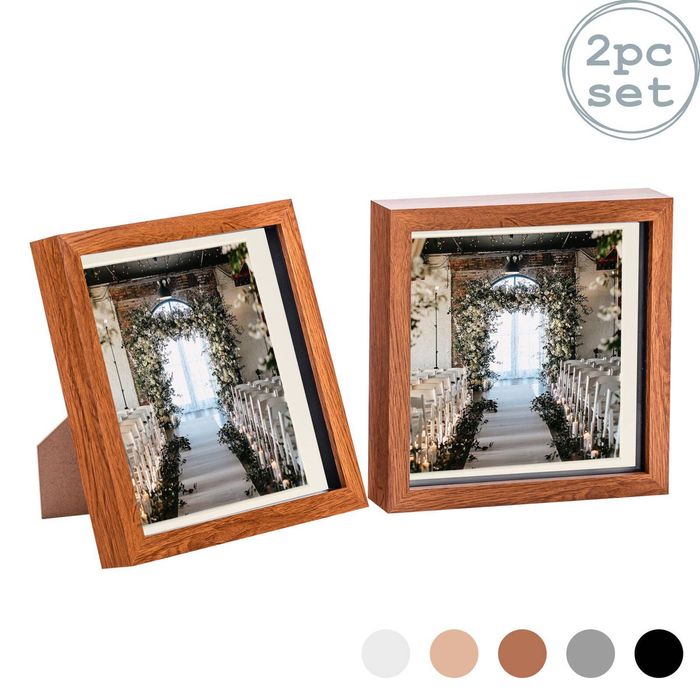 Nicola Spring Acrylic 3d Box Photo Frames With 6" X 6" Mounts - 8" X 8"  - Dark Wood - Pack Of 2