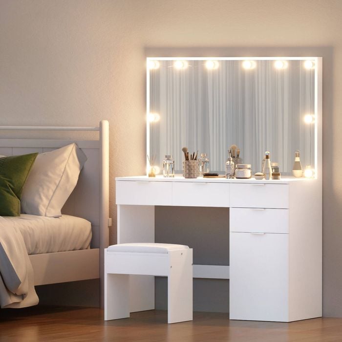 Artiss Dressing Table Vanity Desk Set Stool 10 Led Bulbs White main image 1