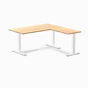 Desky Fixed Height Bamboo L-shape Office Desk 1500x1550mm White Frame
