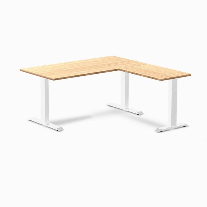 Desky Fixed Height Bamboo L-shape Office Desk 1500x1550mm White Frame