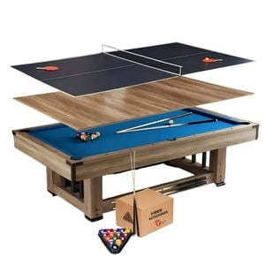 TOPONE Udyr 7FT/8FT 3-IN-1 Multi-Functional Table/Pool Table/Table Tennis Table/Dining Table Black/Blue Felt - Blue, 7FT TABLE