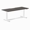 Desky Dual Burnished Wood Scalloped Melamine Sit Stand Desk 180x75cm White Frame Leg