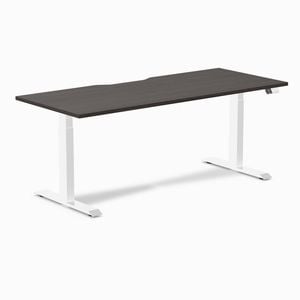 Desky Dual Burnished Wood Scalloped Melamine Sit Stand Desk 180x75cm White Frame Leg