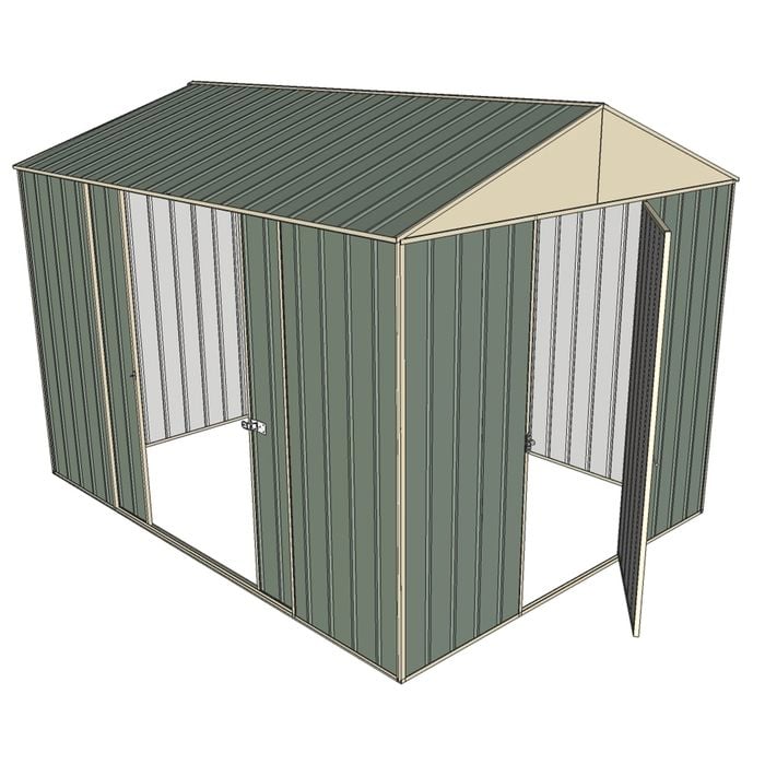 Build-a-Shed 2.3 x 3.0 x 2.3m Front Gable Double Sliding Side Door Shed - Green