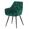 BRIBRION x1 Velvet Dining Chair with Arms Black Metal Legs Tufted Back Armrests Accent Vanity Modern Kitchen Single Green