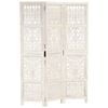 vidaXL Room Divider Hand Carved 3-Panel Privacy Screen White Solid Mango Wood