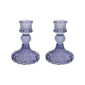 2PK Glass 10cm Small Taper Stick Candle Holder - Blackberry