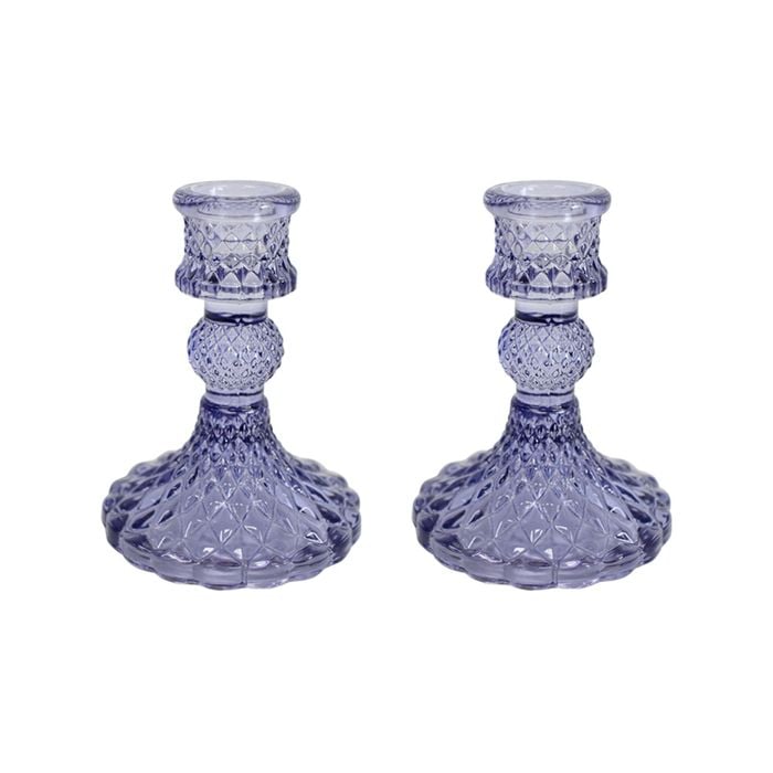 2PK Glass 10cm Small Taper Stick Candle Holder - Blackberry