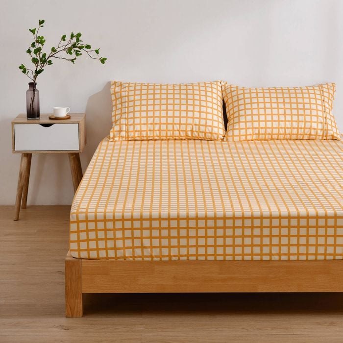 Dreamaker Micro Flannel Grid Combo Fitted Sheet Set Chai Queen Bed