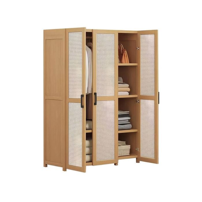 Lauft 3-door Wooden Wardrobe Closet Cabinet With Hanging Rod And Storage Shelves