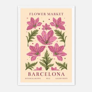 Galrie Vibrant Flower Market Art Print from Barcelona Botanical Decor for Your Home, White Frame, 50 x 70cm (20 x 28inch)
