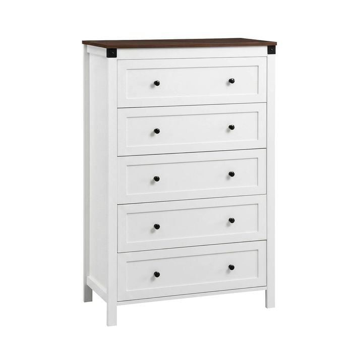 Artiss 5 Chest Of Drawers Storage Cabinet White & Walnut