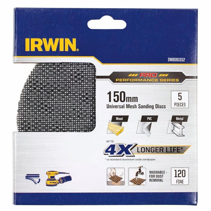 Irwin 150mm 120 Grit Orbital Sanding Disc - 5 Pack