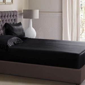 Luxor Single Black 1000TC Silk Silky Feel Satin Fitted Sheet+Pillowcase