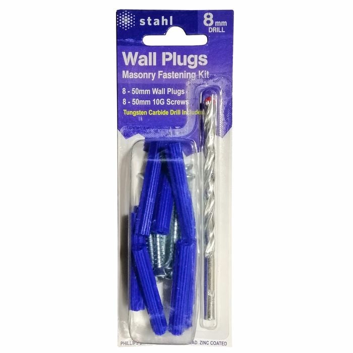 STAHL Masonry Kit 8mm Drill With 50mm Blue Wall Plugs