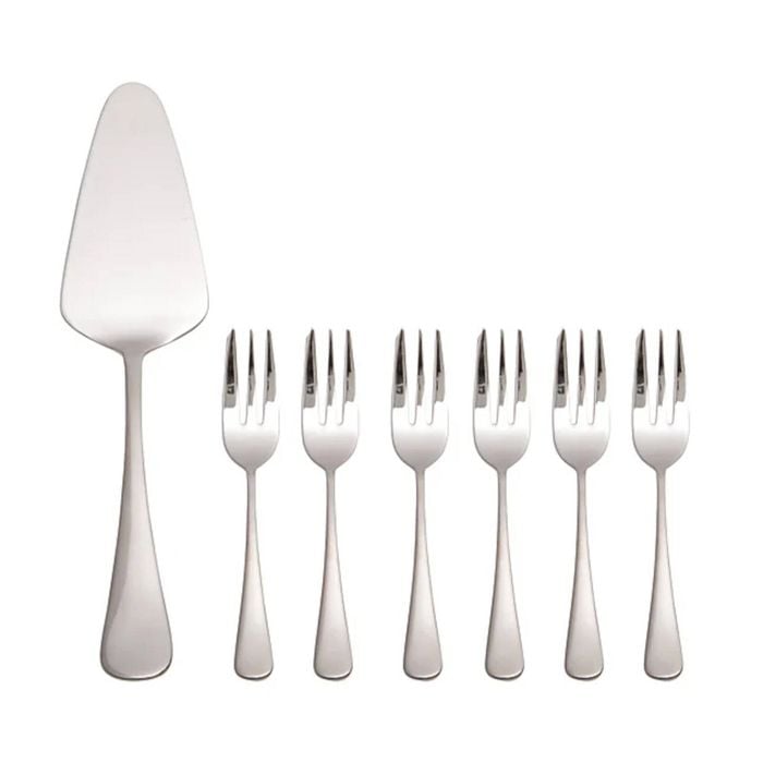 7pc Maxwell & Williams Madison S/S Cake Server/Fork Set - Silver