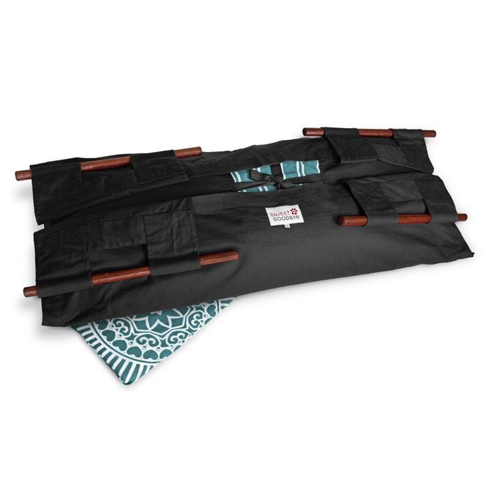 Sweet Goodbye COCOON - Soft Pet Casket - Burial & Cremation Ceremony Kit (Classic Cotton) | Black/Teal Green, Large