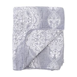 Lvd Cotton Grey/white Vintage Print Bedspread Quilt Double/queen