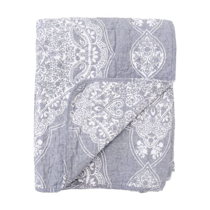 Lvd Cotton Grey/white Vintage Print Bedspread Quilt Double/queen