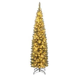 Costway 1.8M Artificial Pencil Christmas Tree 390 Branch Tips Warm White LEDs
