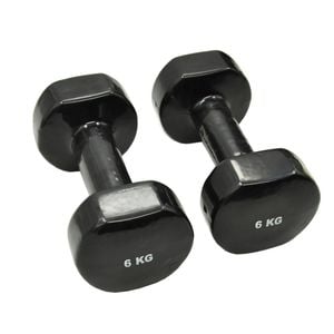 2 Pack of 6kg Vinyl Cast Iron Dumbbell Hand Weight - Black - Total 12kg