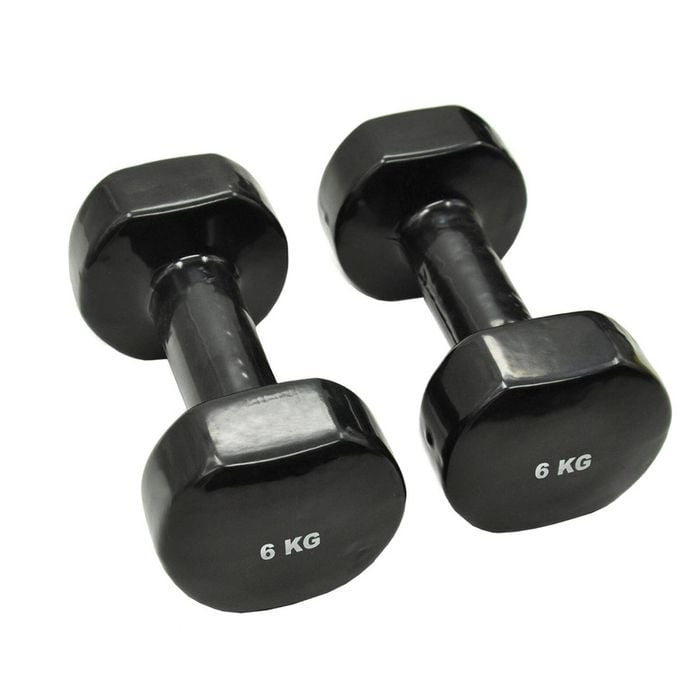 2 Pack of 6kg Vinyl Cast Iron Dumbbell Hand Weight - Black - Total 12kg