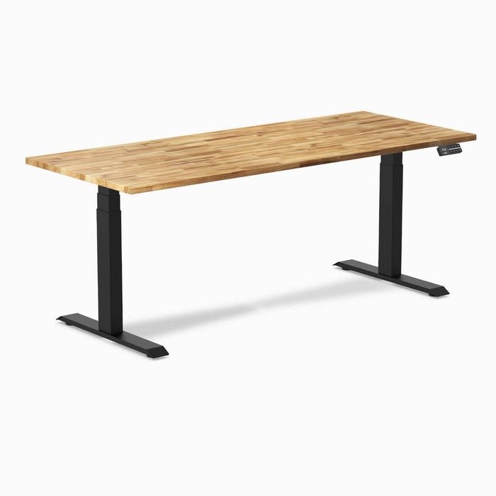 Desky Dual Sit To Stand Acacia Hardwood Desk 180x75cm Grey Frame