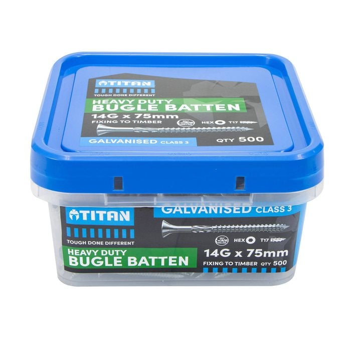 Titan 14G x 75mm CL3 Gal Bugle Batten Screw - 500 Pack
