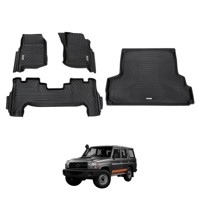 AUSGO Floor Mats & Boot Liner Set for Toyota Land Cruiser Landcruiser 76 Series LC76 2012-2023 Car Floor Liners Cargo Mat